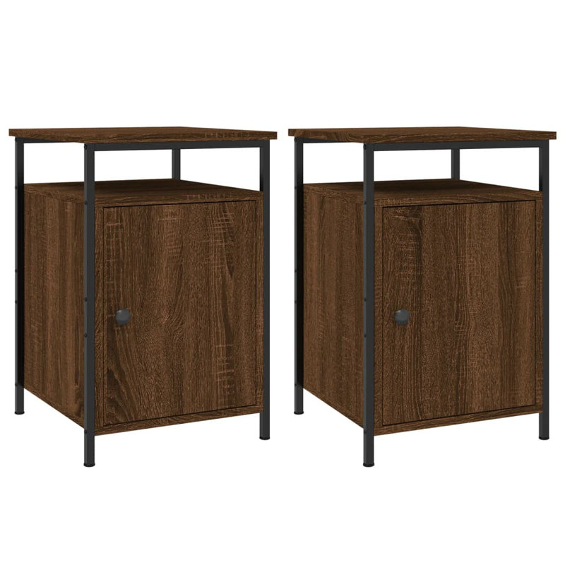 Gibby 40cm W Iron Bedside Table, Brown Oak