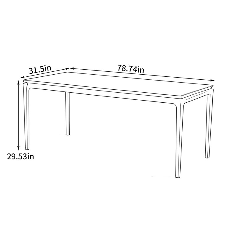 Simple design dining table, 29.53"H x 78.74"L x 31.5"W