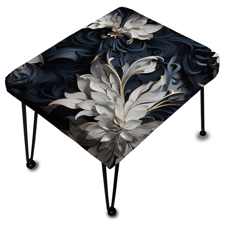Repose-pieds rectangulaire blanc et argent Sphinx Paisley