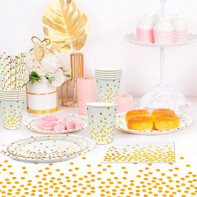 White and Gold Party Supplies, 121 Pcs Gold Paper Plates and Napkins Party Supplies Set