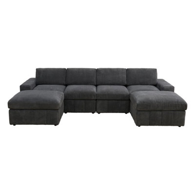 Onyx Dark Grey Corduroy Living Room 4-Piece Modular Sofa Set