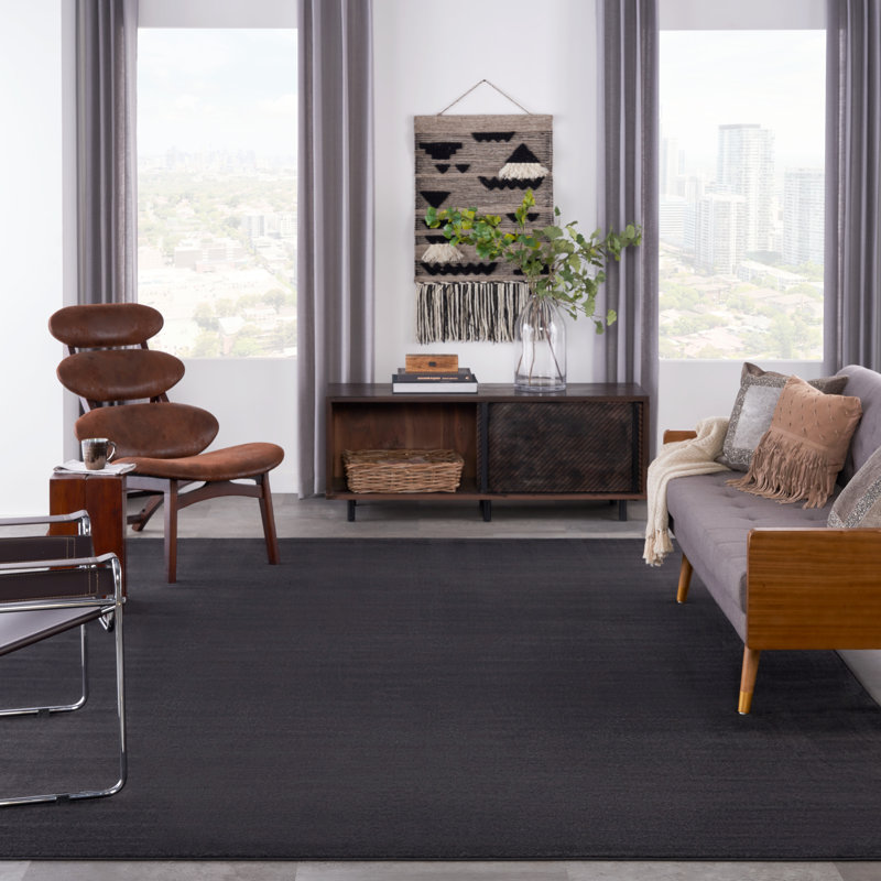 Tapis intérieur / extérieur noir Mullican Sandy, Rectangle 12 pi x 15 pi