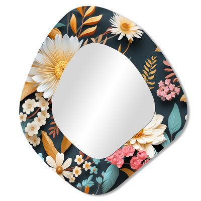 Pastel Bohemian Boho Pattern I - Floral 3D Shapes Irregular Traditional Large Wall Mirror