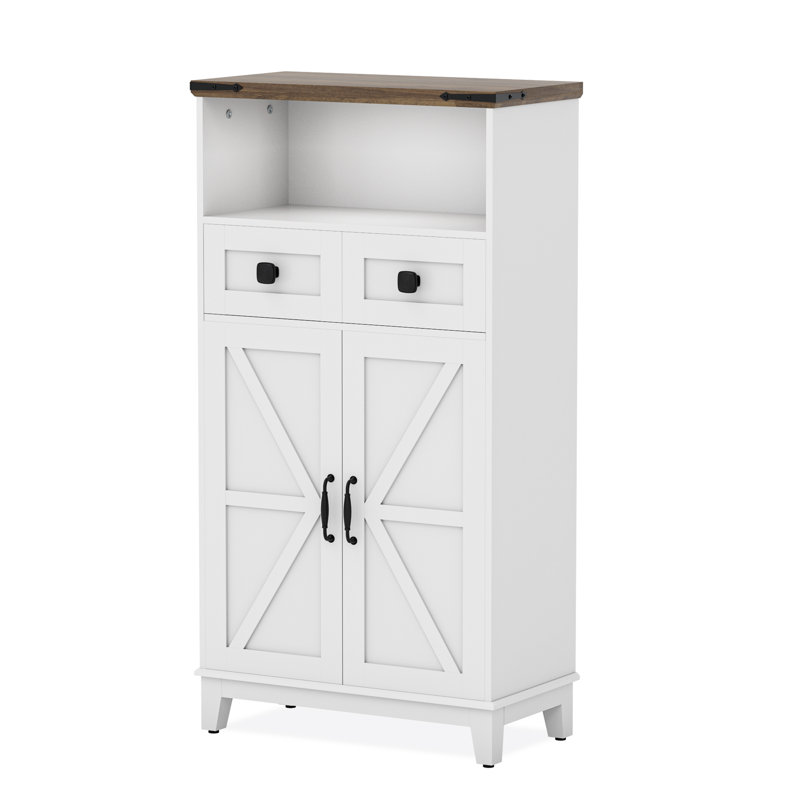 Storage Cabinet With Doors And Drawers, Farmhouse Cabinet With Adjustable Shelves, White