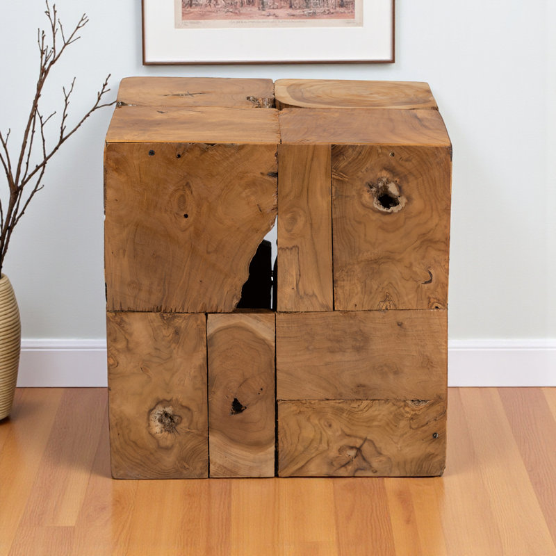 Ellar Natural Brown Teak Root End Table in Rustic Transitional Style