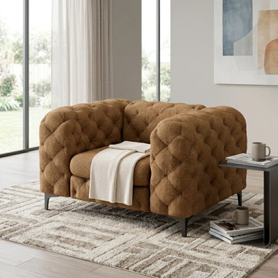 Willa 48" Wide Tufted Polyester / Velvet Chesterfield Accent Chair with Black / Chrome Legs