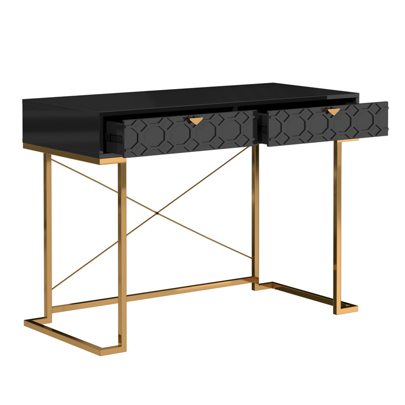 Araneli Home Office Desk with Drawers, Black