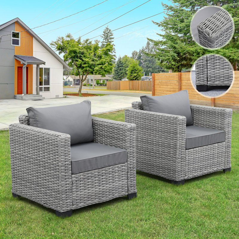 Nedas Patio Single Sofa Chairs Outdoor Club Chair Outdoor Accent Chair No-Slip Cushions Waterproof Cover, Light Gray
