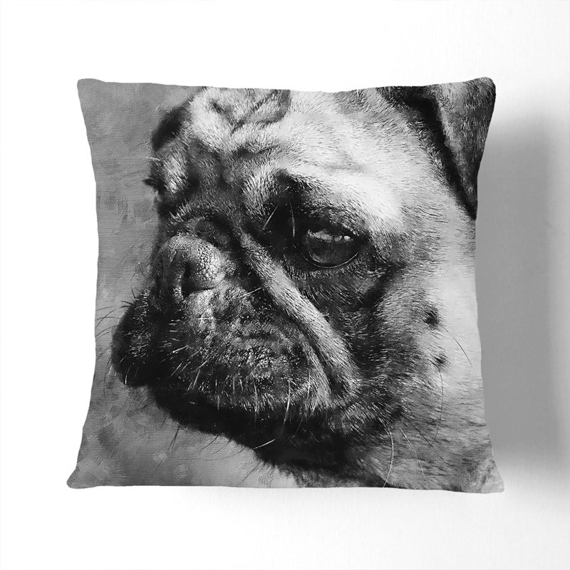 Pug Dog Painting Square Throw Cushion, Black, 55cm H x 55cm W x 20cm D