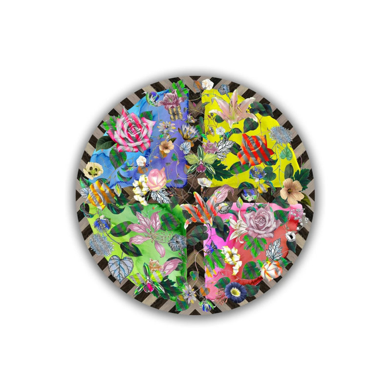 Colorful Rose Themed Woven Base Round Rug, Round 3'4"