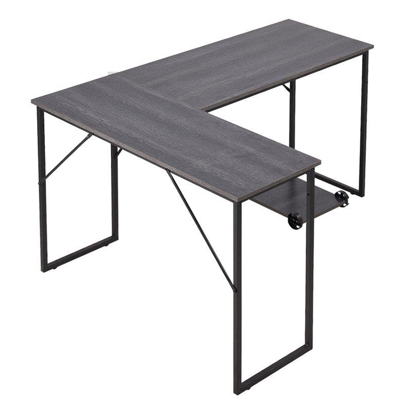 Rectangle Computer Desk with Hutch, Grey, Black