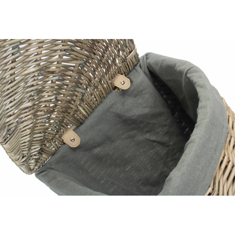 Wicker Corner Laundry Basket with Grey Sage Lining, 50cm H x 33cm W x 33cm D