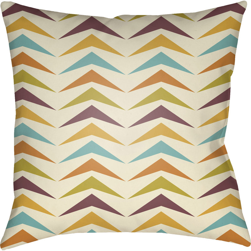 Moderne Geometric Outdoor Throw Pillow, Orange/Yellow/Purple, 20" H x 20" W x 4" D