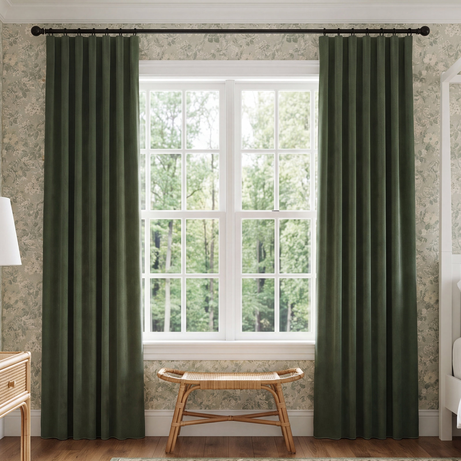 Westcliffe Velvet Curtain in Basil, Double, 50" W x 120" L, Rod Pocket
