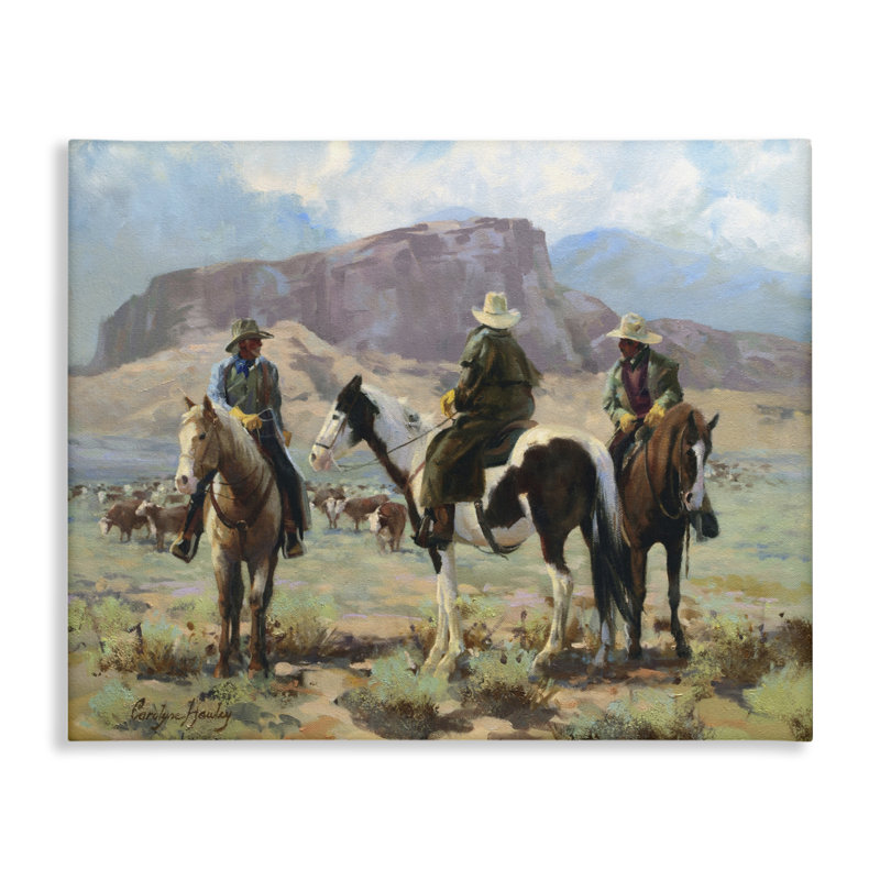 «Cowboy Group with Bétail», art mural par Carolyne Hawley, H 16 po x l 20 po