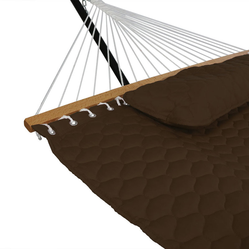 Brown Quilted Double Hammock with Stand and Pillow