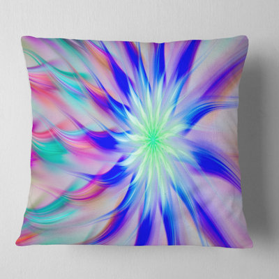 Exotic Blue Fractal Spiral Flower - Abstract Printed Pillow
