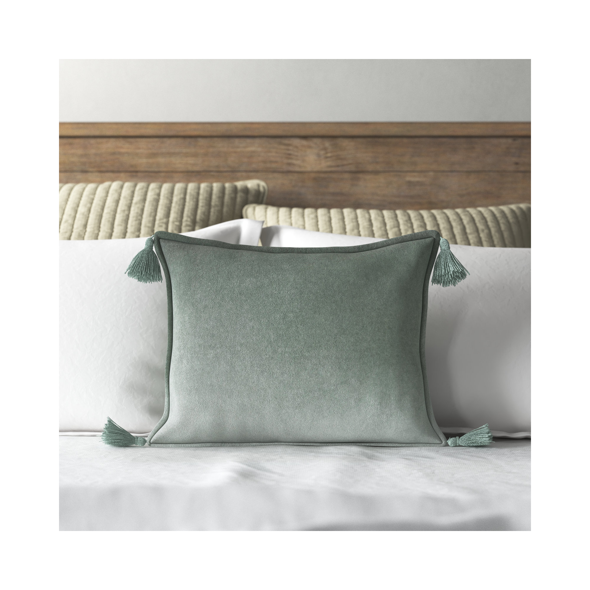 Norwin Tassels Cotton Lumbar Throw Pillow, Poly Fill, Sea Foam