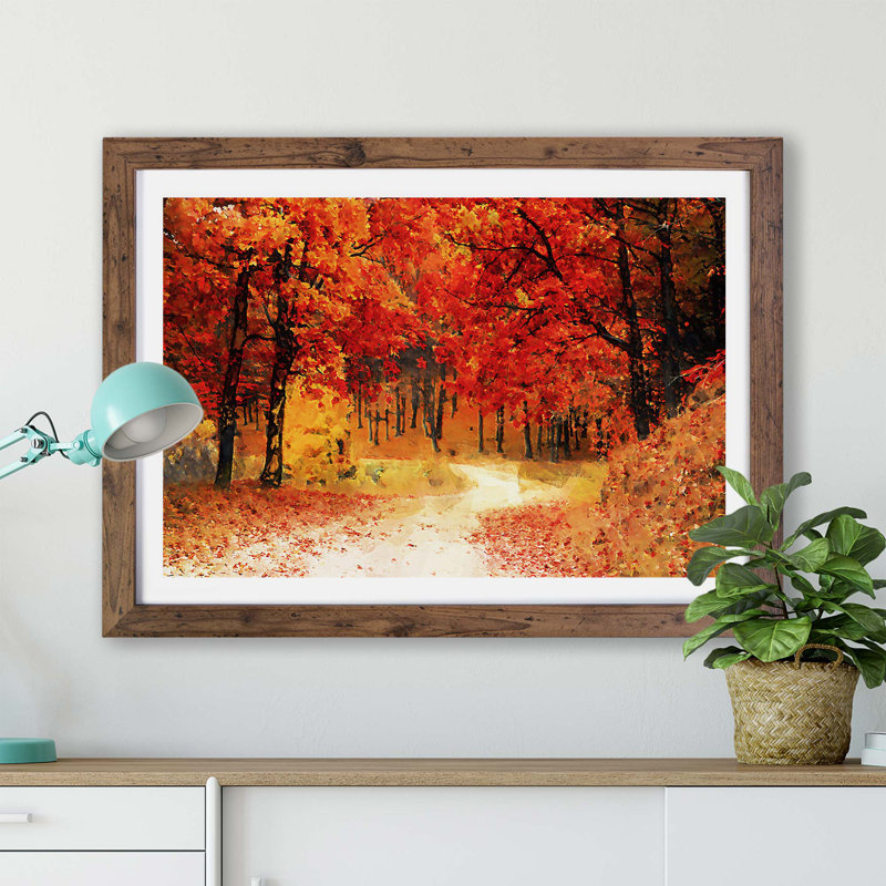 Path Through the Forest at Autumn - Framed Print, 62cm H x 87cm W x 2cm D, Walnut