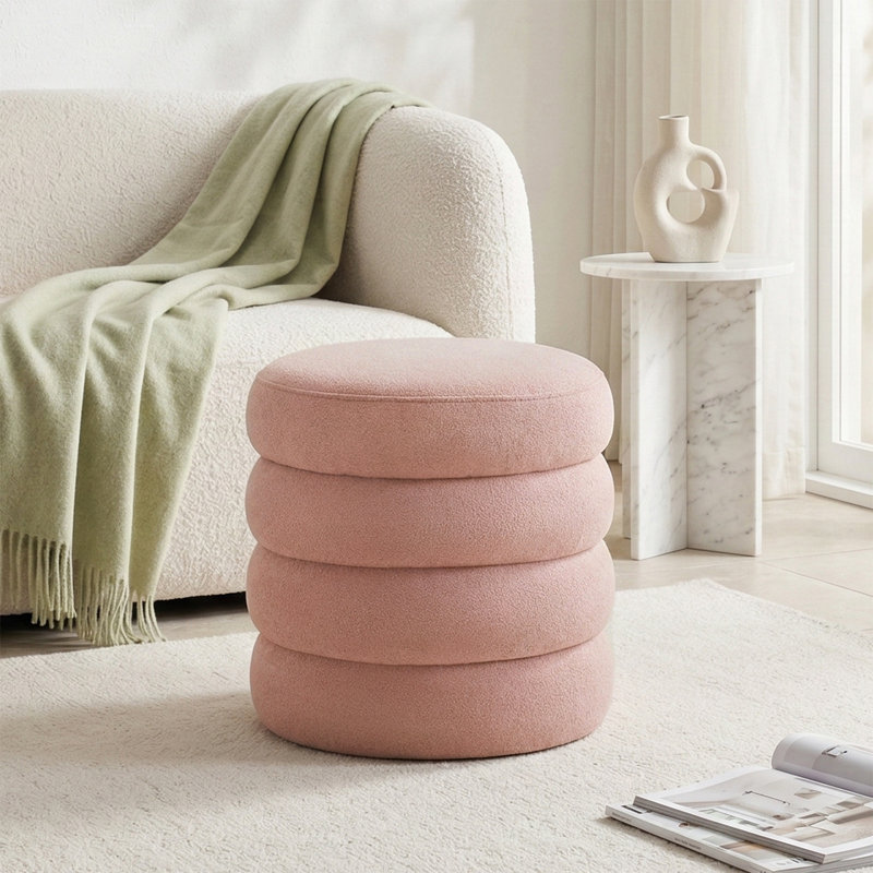 16.1"Wide Modern Boucle Upholstered Storage Ottoman, Pink