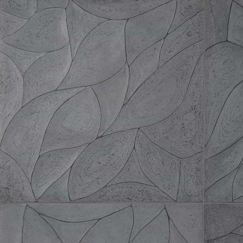 Thalia 18x18 3D Carved Rosette Honed Limestone Tile, Charcoal