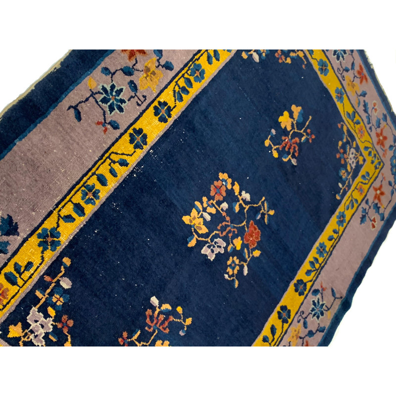 Canvello Navy Blue Antique Chinese Art Deco Rug - 4'2'' X 5'11''