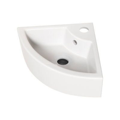 Triangle Corner Sink for Bathroom, Wall Mounted Ceramic Vessel Sink, White Gloss Finish Space-Saving Design for Small Bathroom, Powder Room, Laundry - 17.13 x 12.60 x 5.12 Inch (Faucet Not Included)