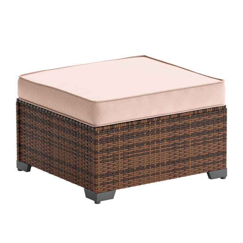Poufs de jardin en osier avec coussins (paquet de 2), Beige