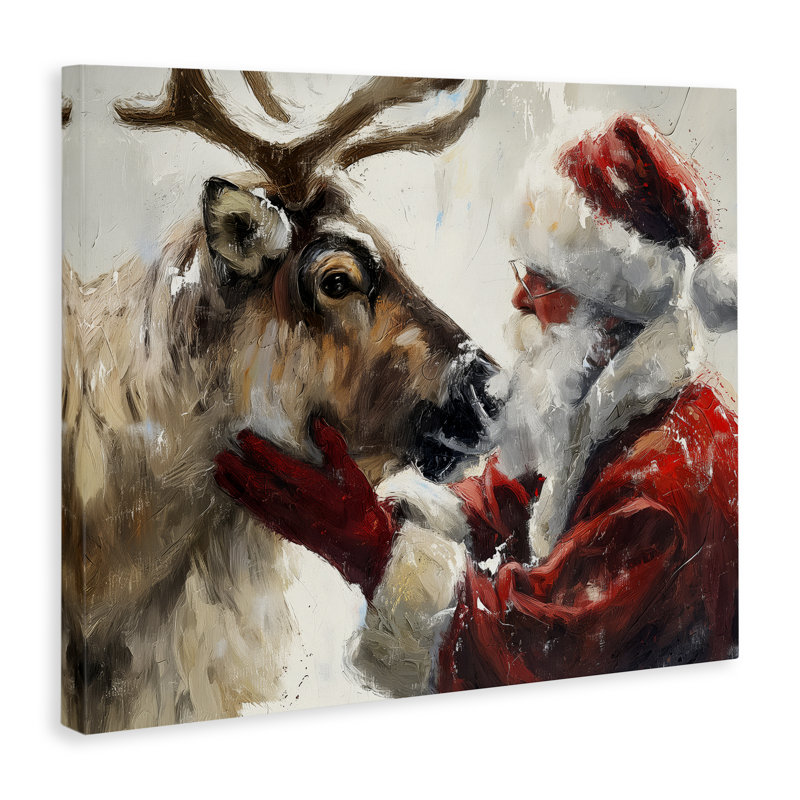 Toile traditionnelle de père Noël et de renne, conception par Arlington Prints, H 16 po x l 20 po
