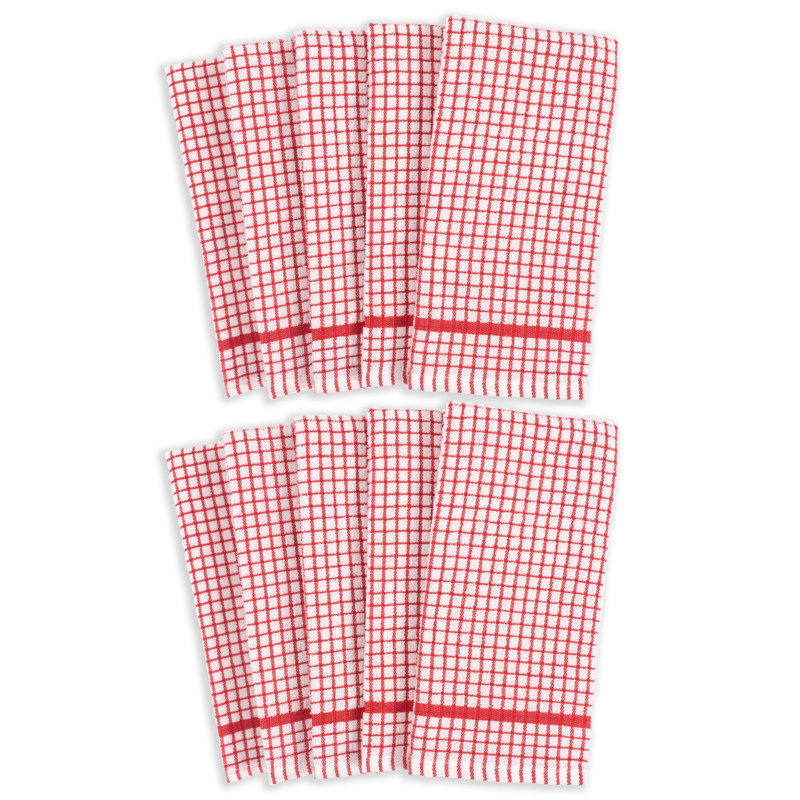 Grid Terry Cotton Plaid Kitchen Towel Linen Set, Red