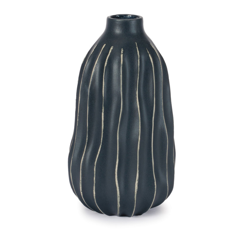 Vase ondulé en grès côtelé H 8,5 po