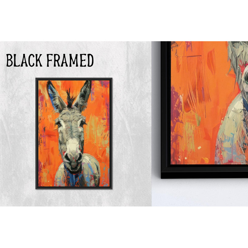Impression sur toile élégante d'âne coloré: Portrait de ferme fantaisiste, 1P BlackFramedCanves, 114,2 po H x 63,1 po l