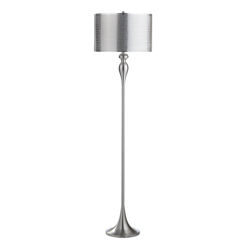 Lampe sur pied avec abat-jour double tambour, Nickel brossé