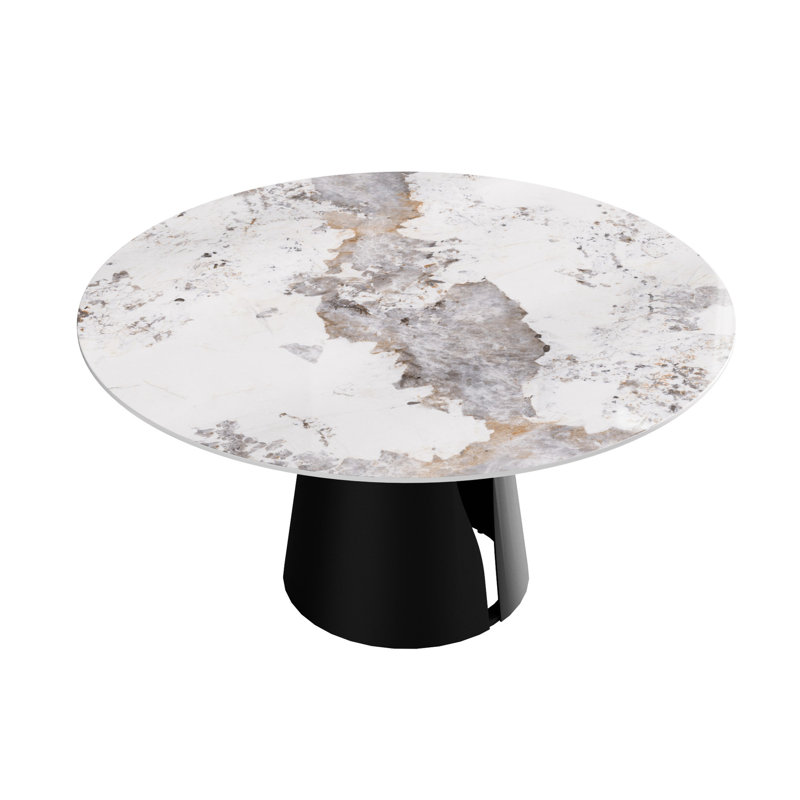Table ronde moderne en pierre frittée pour 6 à 8 personnes avec base solide 6 à 8, structure en carbone noir stable