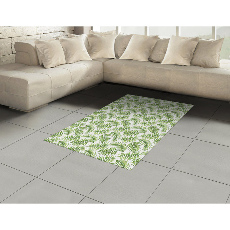 Palm Leaf High Density Long Fiber Poly Threads Decorative Area Rug Carpet, Rectangle 4' x 5'8"