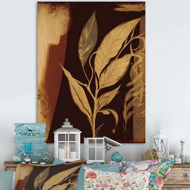 Terra Cotta chocolat feuilles I - paysage brun forêt, H 20 po x l 12 po x P 1 po, Toile tendue