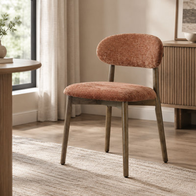 Chaises de salle à manger contemporaines en chenille marron, ensemble de 4, structure en chêne massif