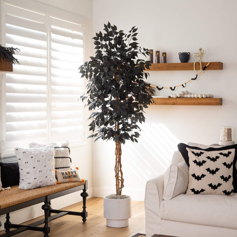 Ficus artificiel noir d'Halloween avec tronc naturel, H 72 po x l 30 po x P 30 po