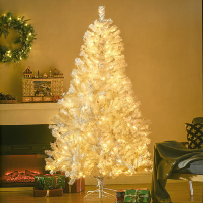 6ft Tall Prelit Artificial Christmas Tree with 638 Branches, 220 Warm White LED Lights, Auto Open, and Easy Assembly