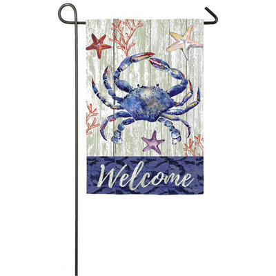 Drapeau de jardin en suède crabe welcome