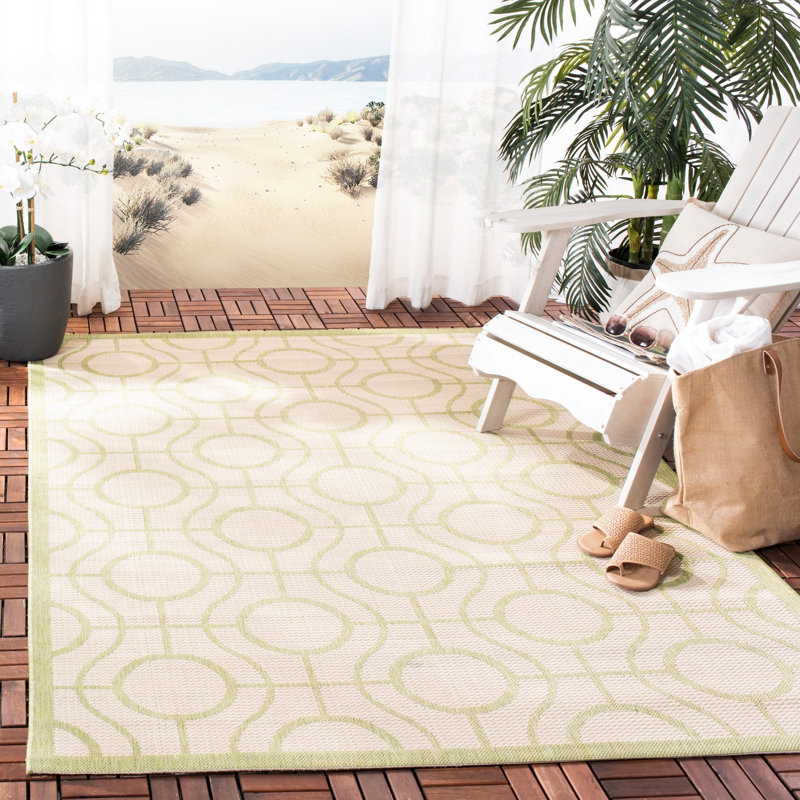 Arneshia Geometric Beige Indoor / Outdoor Area Indoor/Outdoor Area Rug, Rectangle 6'7" x 9'6"