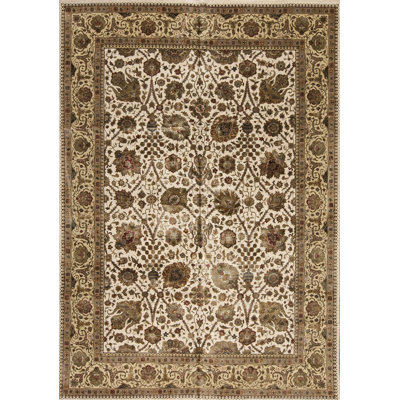 Extravagance Handmade Silk and Wool Floral and Geometric Area Rug