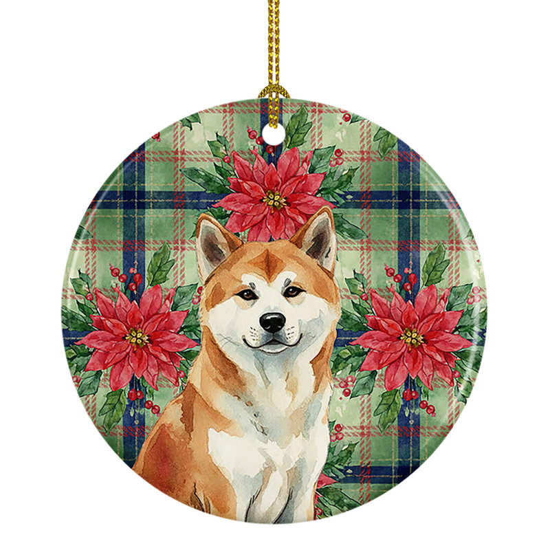 Ornement en céramique rouge Akita Christmas PoinsettIas, Akita Red