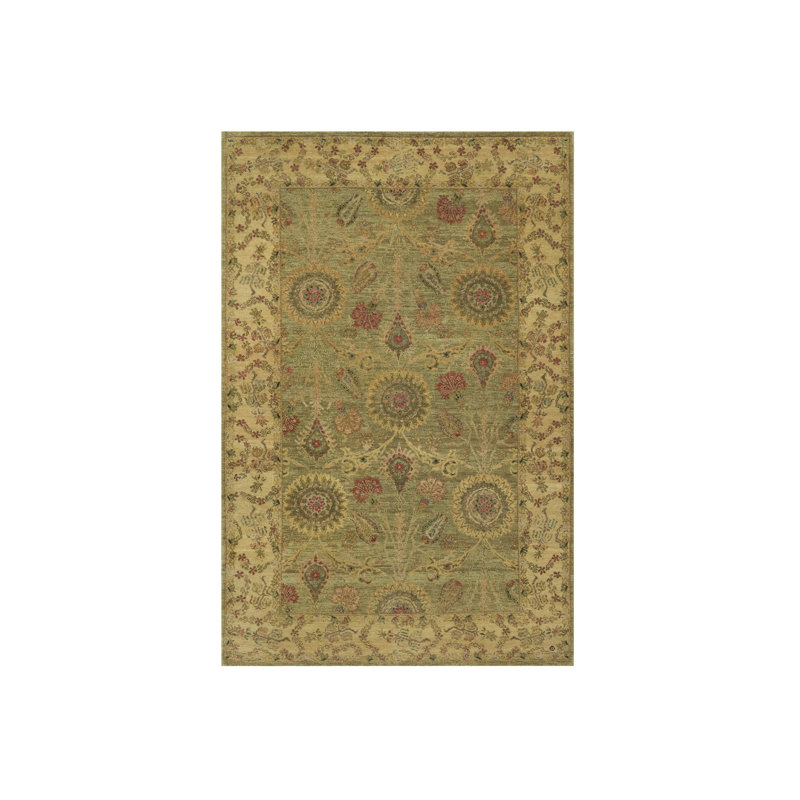 Tapis vert pur en laine noué à la main 5 pi 1 po x 7 pi 10 po 3907B59F52194DE89843C0FA61B6331F