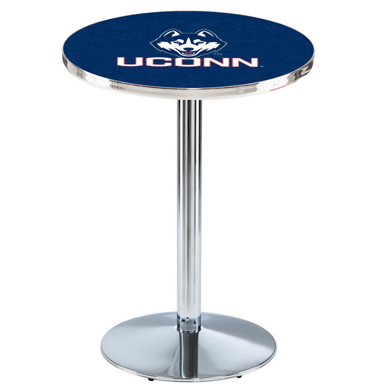 Round Metal Base Dining Table, Chrome, University of Connecticut
