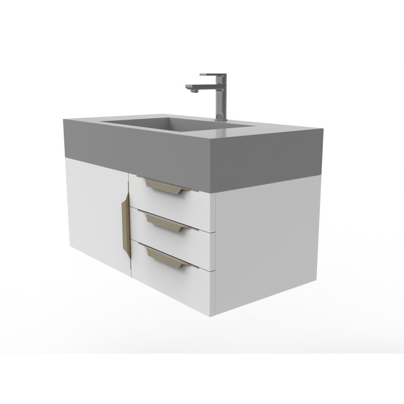 Ensemble de meuble-lavabo mural simple 36 po Nile, gris, Blanc, Or