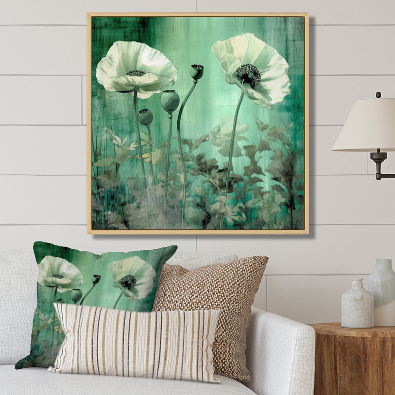 «Emerald Vibrant Poppies III», reproduction sur toile, H 30 po x l 30 po x P 1 po, Cadre naturel flottant