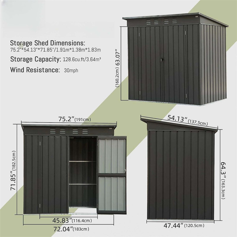 Remise de rangement extérieure 6 x 4 pi, remise à outils en métal avec double porte verrouillable, grande remise à vélo imperméable pour le jardin, la cour arrière et la pelouse