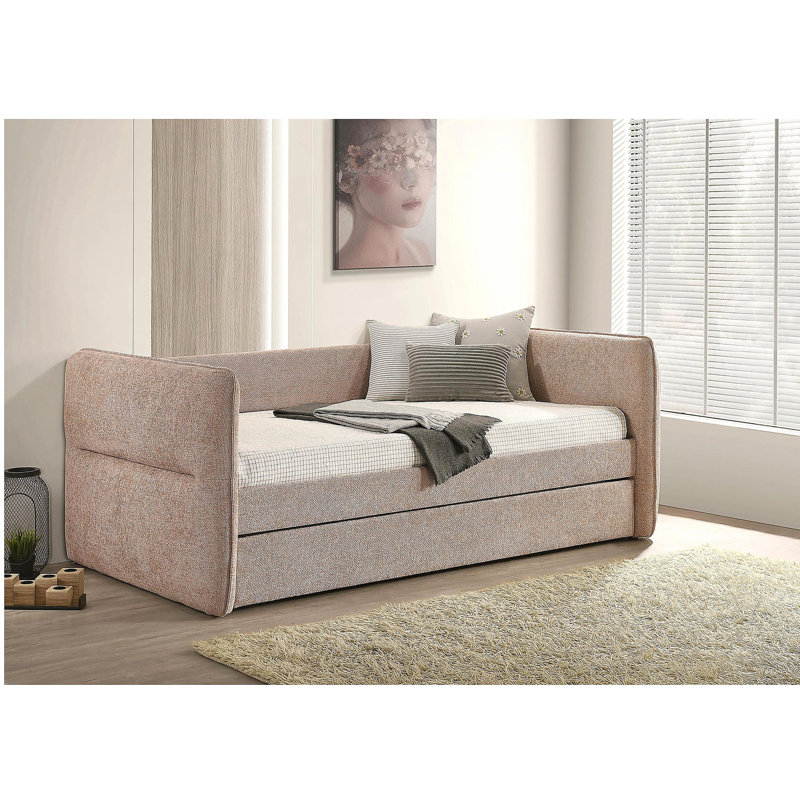 Luxueux lit de jour moderne gigogne gigogne à boutons capitonnés, Mauve