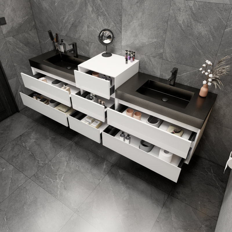 Golitz Wall-Mounted Double Bathroom Vanity Set, Glossy White